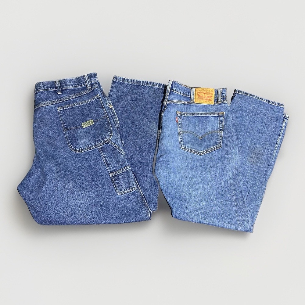 Work Jeans Men 38x30 Blue Denim Regular Fit Carpenter Pants Lot Of 2 Utility Y2K